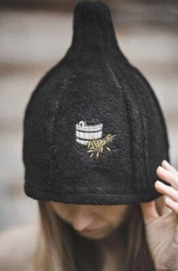 Sauna Hat 100% Cotton Cap Bath House Kit Universal Banja Schapka Saunahut black - Picture 1 of 4
