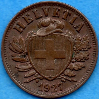 Switzerland 1927 B 2 Two Rappen Coin KM #4.2 - EF Foto 1 de 2
