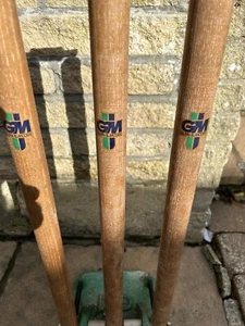 Vintage Gunn And Moore Wooden Spring Back Cricket Stumps Cast Iron Base 28 Inch - Picture 1 of 4