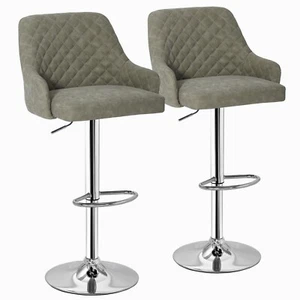 Set of 2 Bar Stools Adjustable Swivel Back Counter Kitchen Dining Leather Chairs - Picture 1 of 33