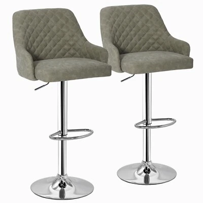Set of 2 Bar Stools Adjustable Swivel Back Counter Kitchen Dining Leather Chairs - Image 1 of 4