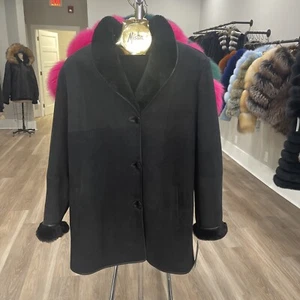 Chaqueta Bigardini Negra Cordero Merino Piel de Oveja Borde Napa Para Mujer’s M Nueva - Imagen 1 de 10