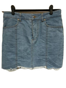 Forever 21 Size M Light Blue Denim Jean Zipper Front Frayed Mini Skirt Y2K