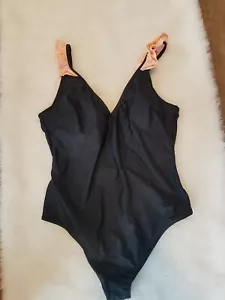 CUPSHE Womens One Piece Swimsuit SZL Black Peach Shoulder Ruffle Padded Beach A5 - Picture 1 of 4