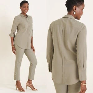 New Chico’s SILKY SOFT DOBBY HALF-PLACKET SHIRT SZ 3 16/18 Vetiver Long Sleeve - Imagen 1 de 14