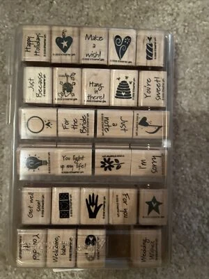 Stampin' Up! "Mini Mates" *RETIRED* stamp set of 27 from 2002-phrases/images Foto 1 de 3