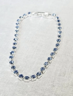 Pulsera Tenis Tono Plata Hecha con Cristales Swarovski Azul Claro J14-3547 Foto 1 de 4