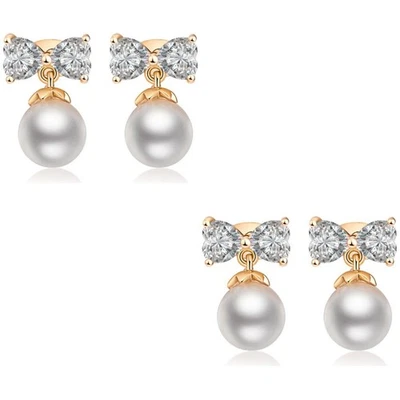  Set of 2 Wassertropfen-ohrringe Perlen Ohrstecker Braut Ohrhänger Für Damen - Bild 1 von 4