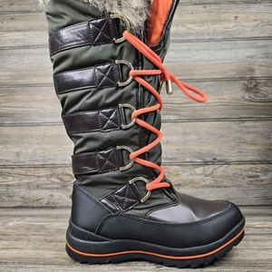 Guess Hadly Tall Lace Up Winter Snow Boots Brown Green Women’s Size 6 - Picture 1 of 11