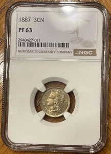 1887 Three Cent Piece Copper Nickel 3CN NGC PF63 Proof - Picture 1 of 4