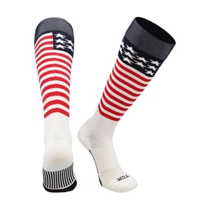 TCK USA Stars and Stripes Baseball Over The Calf Socks - White/Navy/Scarlet - LG - Picture 1 of 4