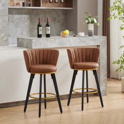 Counter Height Bar Stools 360° Swivel Upholstered Barstools W Backs Metal Legs - Image 1 of 4
