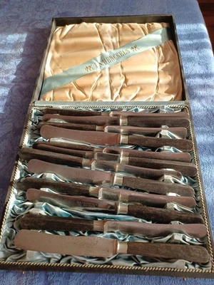 Antikes Messerset J.A.Henckels Solingen  - 12 Teile Material? im Original Kasten - Bild 1 von 4