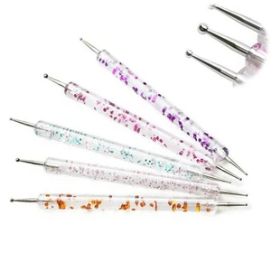 Manicure Nail Glitter Strumenti Pittura Penna Punting 5pz 2 Vie Nail Art Dotting - Foto 1 di 7