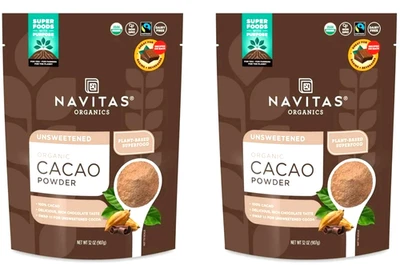 2 Packs Navitas Organics Organic Cacao Powder 32 oz Each, Total 4 lb, BB 09/2027 - Image 1 of 3