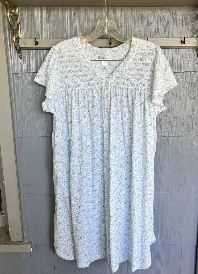 Miss Elaine Mujer L Mezcla de Algodón Azul Floral Verano Camisón Dormir Casa Vestido Foto 1 de 4