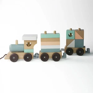 Holz Stapel Zug Spielzeug Set Montessori Formsortierer Nachziehspielzeug für Kleinkind - Bild 1 von 11