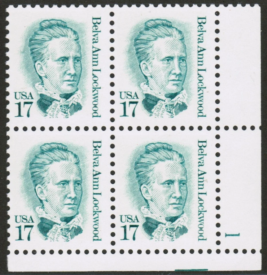 US USA Sc# 2178 MNH FVF PLATE # BLOCK Belva Ann Lockwood Lawyer Suffragist - Image 1 of 1
