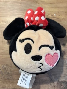 Disney Minnie Mouse Emoji 6" Plush Reversible Squinty Kissy Wink Face Red Bow - Picture 1 of 3