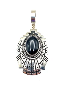 Ciondolo argento sterling onice timbrato grande cauzione sovrapposizione Navajo T&R cantante nuovo - Foto 1 di 12