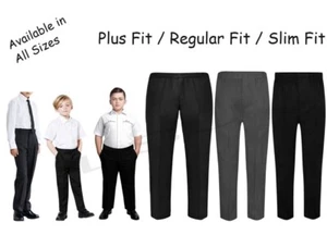 Boys School Trousers Slim / Regular / Plus Fit Pull Up Elastic Waist All Sizes - Picture 1 of 6