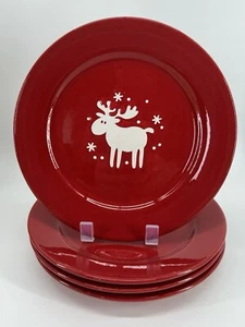 Set 4 Waechtersbach Red Christmas Emma Reindeer / Moose Salad Plates 8.25" - Picture 1 of 5