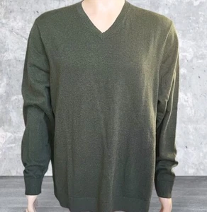 Eddie Bauer Sweater Mens XL Green Cashmere Cotton Knit Pullover V-Neck Outdoors - Picture 1 of 12