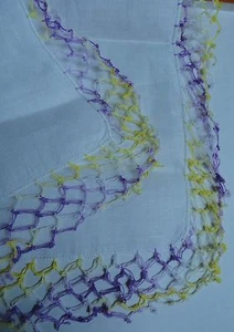 Vintage Handkerchief Hankie with varigated purple & yellow trim - Picture 1 of 2