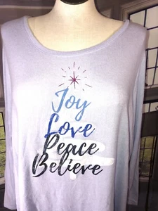 EVRI 3X NWT Joy peace love Believe Top All About Cozy Shirt Christmas - Picture 1 of 16