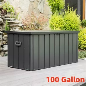 100 Gallon Outdoor Storage Deck Box Steel Lockable Waterproof Patio Organizer US - Picture 1 of 8