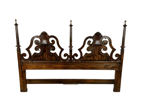 Henredon Mid Century Hollywood Regency Mahogany King Headboard w/ Brass Tips Cover