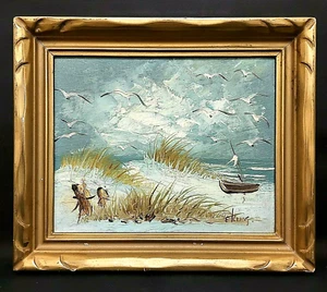 Original Impressionismus Mid Century Ölgemälde Möwen Meereslandschaft von E. King - Bild 1 von 8