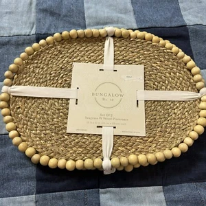 Juego de 2 manteles individuales ovalados, pasto marino con adornos de cuentas de madera, Boho Home - Imagen 1 de 5