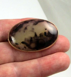 Estate Vintage Gorgeous Moss Agate 9k Yellow Gold Brooch 9.3 Gram "C" Clasp Pin - Picture 1 of 1