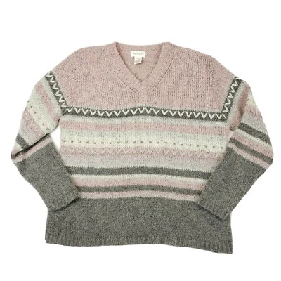 Suéter feminino M macio silenciado rosa cinza manga longa gola V casual carreira retrô - Imagem 1 de 4