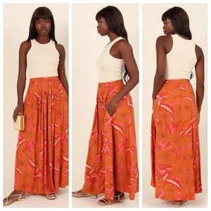 PETAL + PUP Womens Size Medium Thalia Maxi Skirt Rust Orange Pink Floral NEW - Picture 1 of 11
