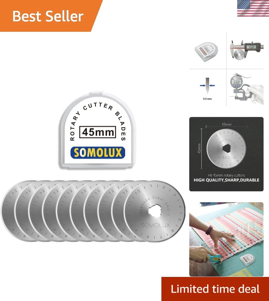 10 Pcs 45mm Rotary Cutter Blades Sewing Art Craft Fit Olfa Fiskars Dafa Dremel