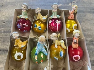 Fontannini Set Of 8 Boxed Hand Painted Cherub Ornaments 1960’s “depose Italy” - Picture 1 of 4