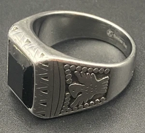 Stainless Steel Ring Native American Style Eagle Thunderbird Faux Onyx Sz 11.25 - Picture 1 of 13