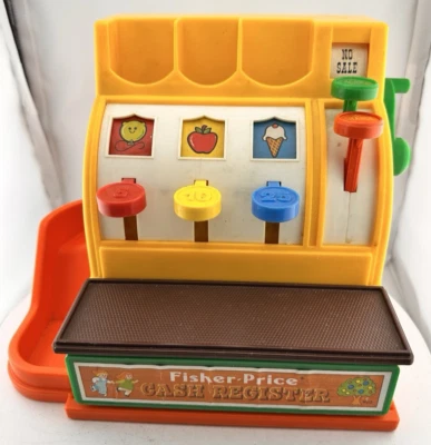 Caja registradora Fisher Price 1974 vintage #926 3 monedas de plástico gráficos de ardilla Foto 1 de 4