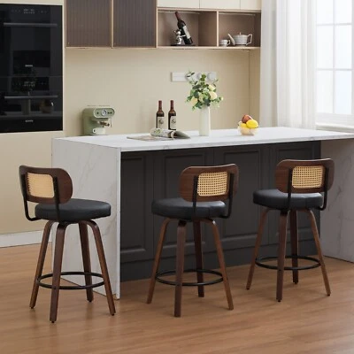 Set of 3 Swivel Walnut Bar Stools Dining Counter Height  Barstool Kitchen Island - Image 1 of 4