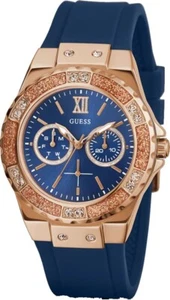 Guess W1053L1 Women's Rose Gold Tone Blue Silicone Band Multi Function Watch - Picture 1 of 3