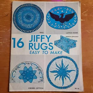 16 Jiffy Rugs Easy To Make Vintage 1968 Booklet Cross Stitch Rag Rya Home Decor - Picture 1 of 10