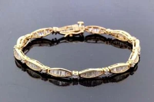 6 Ct Simulated Diamond Women's Tennis Bracelet 14K Yellow Gold Plated Silver - Picture 1 of 8