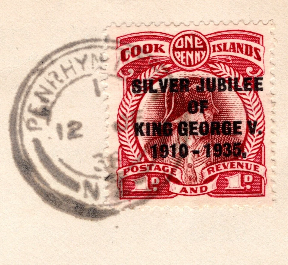 Cubierta COOK ISLANDS KGV *PENRHYN ISLAND* CDS 1935 PLATA JUBILEO Sobreimpresión Año 15 Foto 1 de 4