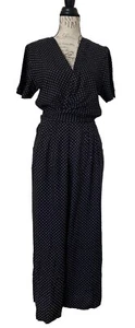 New York & Company Womens Jumpsuit Black White Polka Dot Wide Leg Stretch Size M - Picture 1 of 6