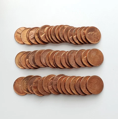 1954 Uncirculated BU Wheat Cent Roll UNC Red RD Penny Copper 1c 50 Coins Cover