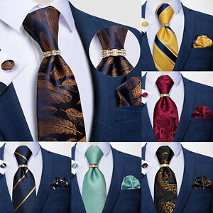USA Men's Silk Paisley Striped Necktie Tie Rings Set Hanky Cufflinks Wedding