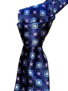 $240 NWT BRIONI Dark Purple w/Lilac blue geometrics 3.25" woven silk neck Tie - Picture 1 of 6