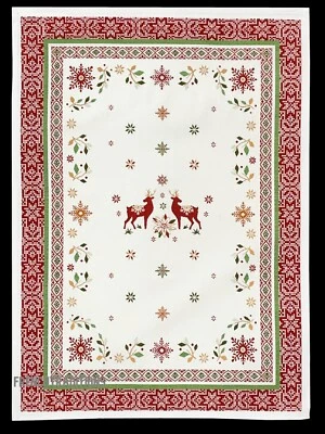 Kitchen Towel Reindeer's Edelweiss  Snowflakes Holly Noel Made in France - Image 1 of 2